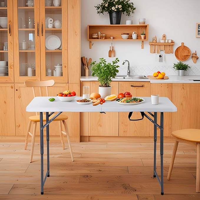 ZenStyle 4 ft Folding Table - 48"x24" White Rectangular Portable Plastic Table for Indoor, Indoor, Outdoor, Camping, Parties & Events | Lightweight Multi-Purpose Utility & Dining Table