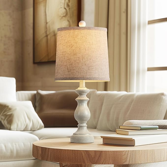 PARTPHONER Traditional Table Lamp Set of 2, Rustic Farmhouse Table Lamps for Living Room Bedroom, 22" Bedside Desk Lamps Vintage Nightstand Lamps with Linen Shades, Antique White