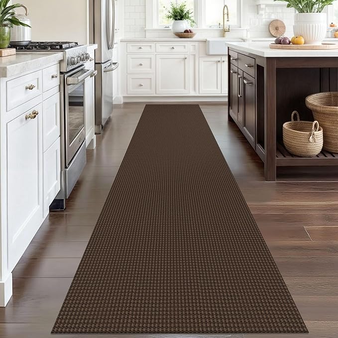 IOHOUZE Washable Runner Rug 2.6x12 Non Slip Rubber Backed Extra Long Hallway Runner Entryway Runner Indoor, Kitchen Rugs Woven Cotton Floor Carpet for Hall Entrance Stair, Brown