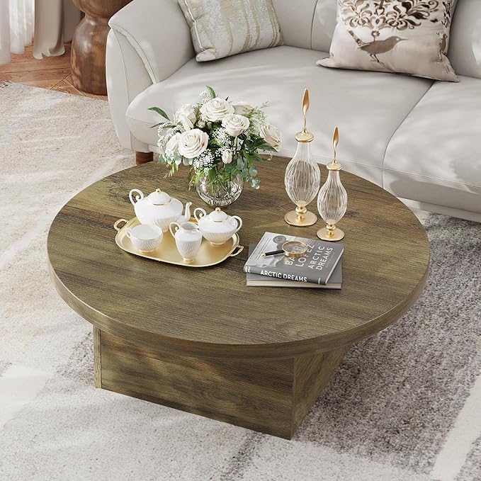 Farmhouse Coffee Table, 35.5" Modern Center Tables Wood Cocktail Table, Scratch-Resistant Accent Table with Sturdy Frame for Living Room, Home Office & Lounge