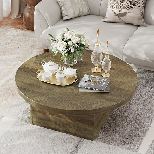 Farmhouse Coffee Table, 35.5" Modern Center Tables Wood Cocktail Table, Scratch-Resistant Accent Table with Sturdy Frame for Living Room, Home Office & Lounge