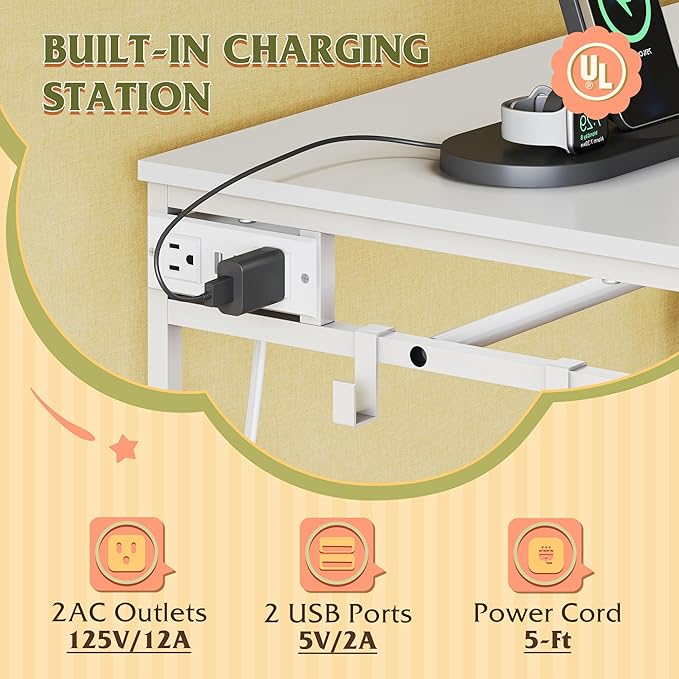 WLIVE White Dresser with Hanging Rack for Bedroom, 3 Drawer Dresser with LED Lights & Charging Station, Fabric Dressers & Chest of Drawers, Storage Organizer with Open Shelves for Living Room