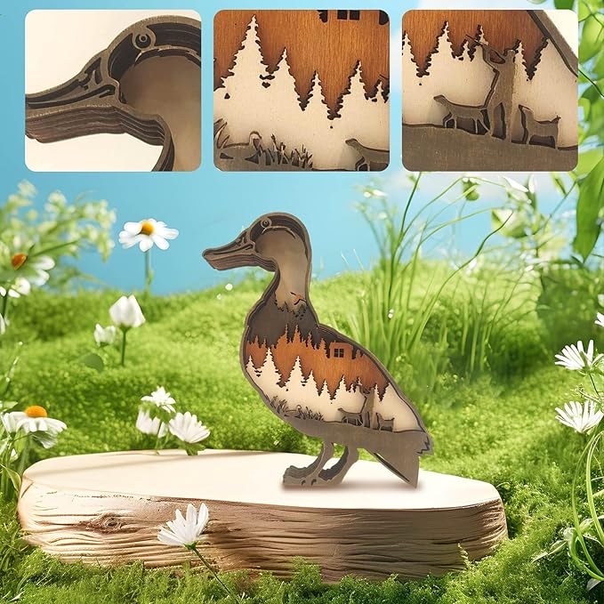 3D Wooden Carving Animals Lamp - Creative Fox Squirrel Wood Carved LED Night Light Garden Yard Wooden Animals Sculpture Ornaments Desktop Home Decor Birthday Gifts for Family Friend (Muscovy Duck)