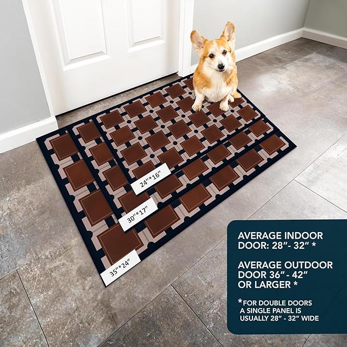 Ultra Thin Door Mat Indoor Entrance, 1/10 in Thin Door Mats for Inside Entry, Non-Slip Rubber Backing Washable Doormat, Fade Resistant, Absorbent, Low Profile Dirt Trapper, 30"X17",Brown Checkered
