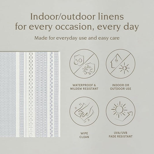 Over&Back Set of 4 Reversible Woven Placemats - Colorful Dining Room Table Mat - UVA/UVB-Proof Polypropylene - Indoor and Outdoor Kitchen and Home Decor - Striped - Blue - Rectangle