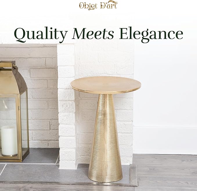 OBJET D'ART Small Round Gold End Tables, Set of 2, Turin, 22'' Height, Vintage Metal Accent, Side, Pedestal, Coctail and Drink Tables for Living Room and Small Spaces