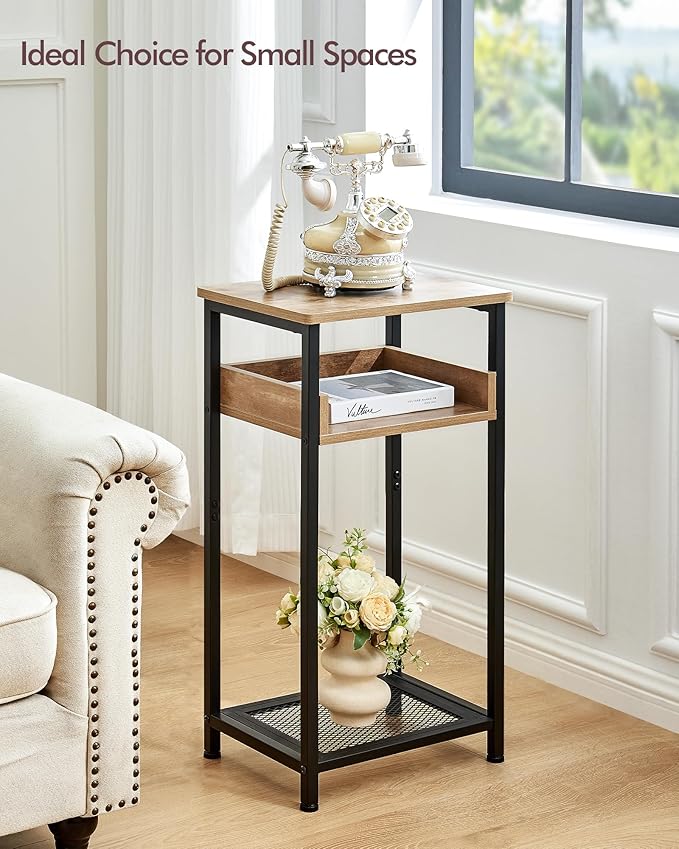 Tall Side Table, 30 inch High End Table, Small Entryway Table, Bedside Table for Living Room and Bedroom, Greige & Black