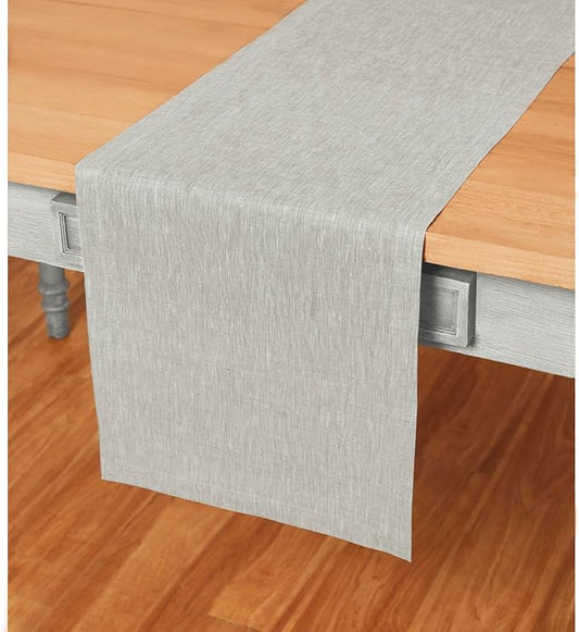 Solino Home Linen Table Runner 156 Inches Long - Athena, 100% Pure Linen Oyster Grey Dining Table Runner 14 x 156 Inch for Fall, Autumn, Halloween, Thanksgiving
