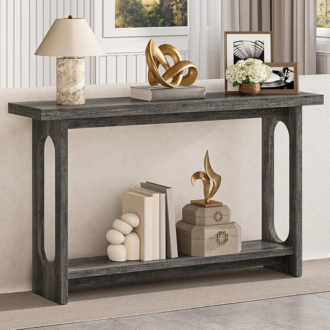 Entryway Console Table, 55" Wood Grey Console Table Narrow Sofa Tables with Storage Hallway Foyer Tables for Entryway, Living Room, Hallway