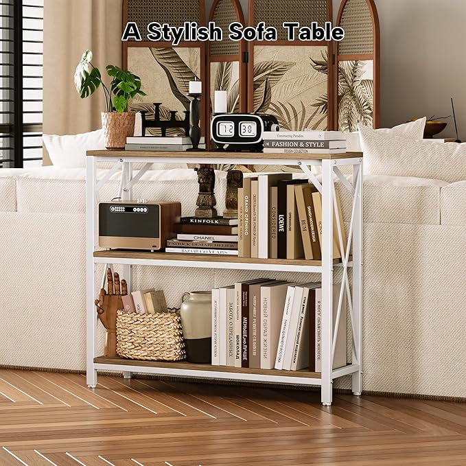 Homeiju Console Table 31.5" Width, 3-Tier Entryway Table with Storage, Industrial Sofa Table with Open Shelves, Foyer Tables for Entryway, Hallway, Kitchen, Living Room and Bedroom, Light Coffee