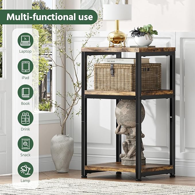 Simple Trending 3 Tier End Table, Side Table Sofa Couch Table for Living Room, Night Stand Storage Shelf, Rustic Brown