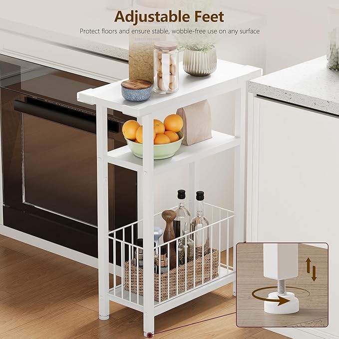 Heybly Small Narrow Side Table for Small Space, Thin Bedside Table with Storage Basket, Skinny End Table, 25.2" Tall Nightstand, Couch Table for Living Room, Bedroom, Study, Kitchen, White, HET004WT1