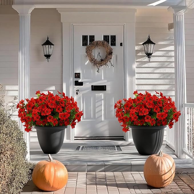 12 Bundles Artificial Flowers for Outdoor Indoor Fake Flowers UV Resistant Artificial Outdoor Flowers Fake Plants Beautiful Faux Flower for Porch Garden Home Patio Decor Home Wedding (Red)