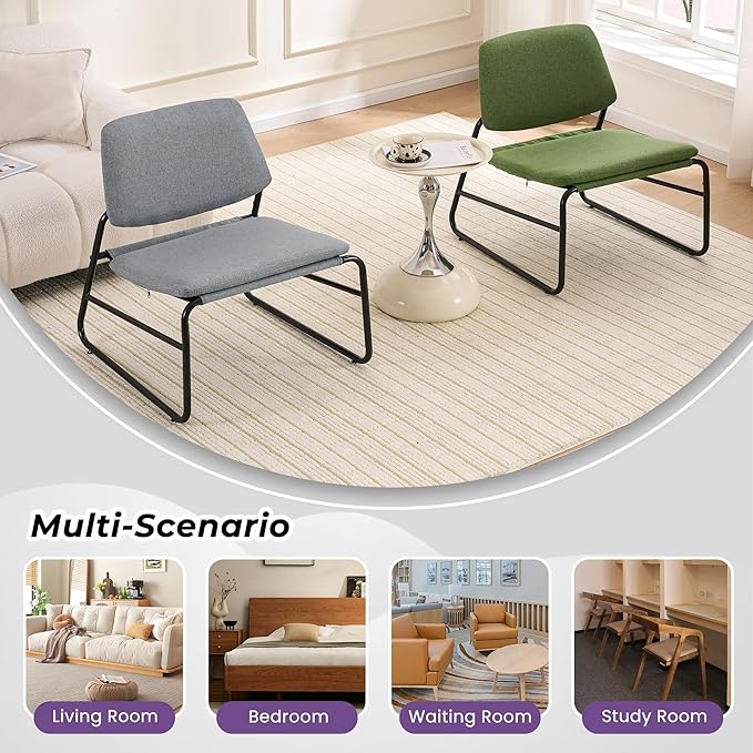 DAICO Modern Accent Chair Comfy Living Room Chair Armless Sling Accent Chairs Upholstered Side Sitting Chairs with Metal Frame for Office Reception Reading Bedroom Waiting Room, Green