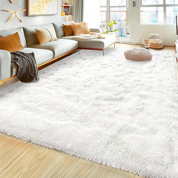 8x10 Large Area Rugs for Living Room, Ultra Fluffy Shag Rug for Bedroom, Modern Plush Soft Carpet for Girls Boys Kids Room Dorm Fuzzy Non Slip Rug for Home Decor Aesthetic, Cream White