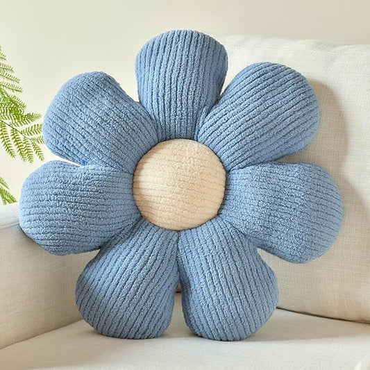 Xuyier Flower Shaped Throw Pillow,Soft Daisy Pillow with Decorative Pillows for Bed Couch Chair Floor, Flower Plush Pillows for Living Room Bed Room Seat Cushion(14.9" Blue)