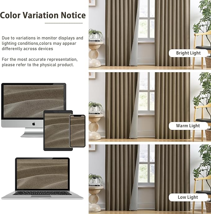 RAIN CITY 92 Inch Long Blackout Curtains 2 Panels Set Linen,Linen Back Tab Drapes with Hooks,Light Blocking Modern Stylish Curtains for Bedroom Living Room,W50xL92 in Length