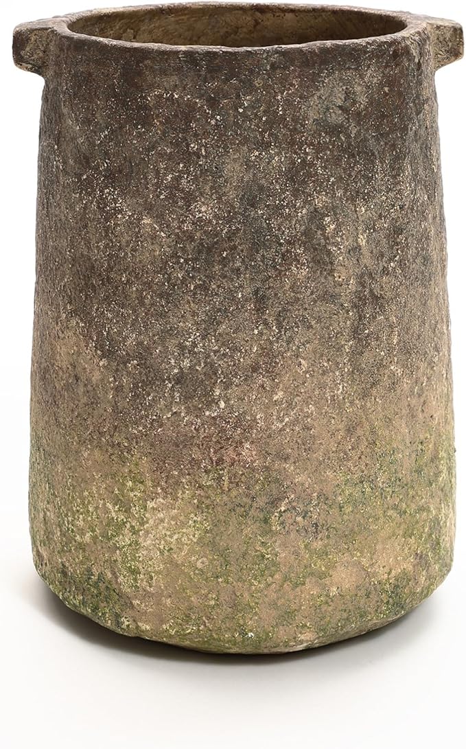 LuxenHome Rustic Vintage Cement Vase,Farmhouse Flower Vase for Room Decor Dining Table Decor,Ginger Root Brown Cement 11-Inch Tall Cylinder Vase Entry Way Table Home Decor Living Room Decor