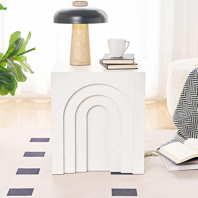 15.74'' Square Coffee Table for Living Room, Minimalist Coffee Table Modern Coffee Table, Tea Table Side Table End Table Small Coffee Table Accent Table Bedside Table for Apartment Office,White