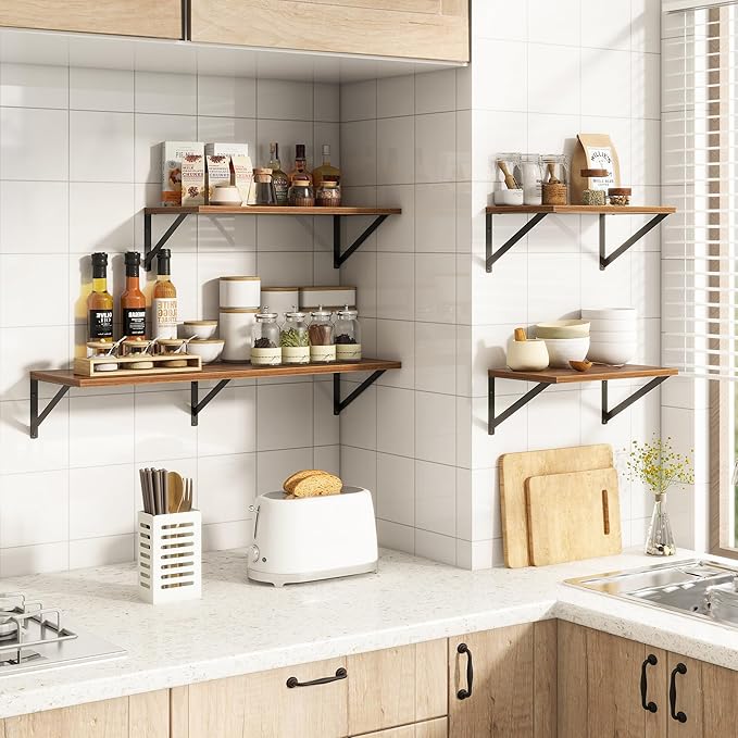 10 Inch Deep Floating Shelves, Walnut Floating Shelves 30 Inch Long, Rustic Wood Wall Shelves 30"W x 10"D, Deep Floating Shelf with Bracket, Wide Storage Shelves for Books, Living Room, Bathroom