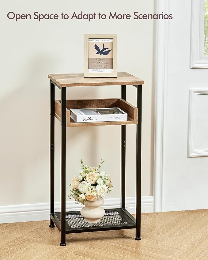 Tall Side Table, 30 inch High End Table, Small Entryway Table, Bedside Table for Living Room and Bedroom, Greige & Black