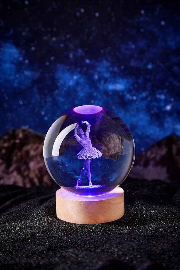 Ballet Crystal Ball Lamp with LED Wooden Base, 16 Colors Change & Remote Control Crystal Ball Dance Night Light, Upgraded 3.15 Inch Glass Light, Dancer Gift for Kids Wife Girlfriend (Ballet)