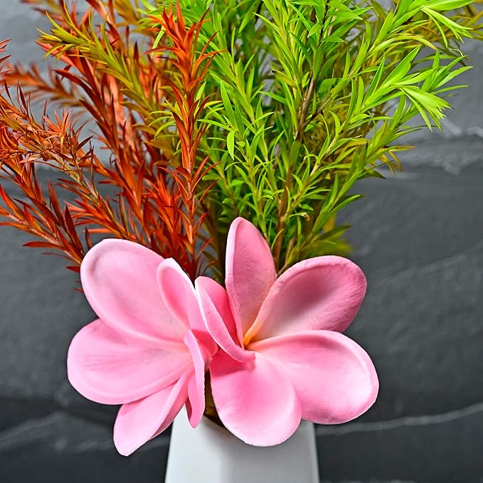 10pcs Pink Flowers PU Real Touch Flowers Hawaiian Plumeria Tropical Artificial Flowers for DIY Floral Gifts Wedding Home Office Table Decor Farmhouse Table Centerpiece Decorations