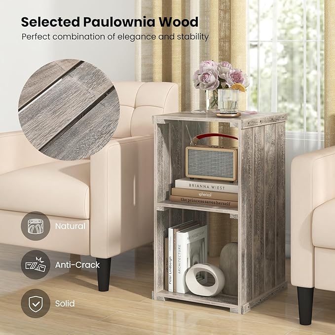 Giantex 2-Cube Bookcase Set of 2, 3-Tier Paulownia Wood Cubic Organizer w/Open Back, Freestanding Cubby Storage Shelf, Slatted Wooden End Table, Farmhouse Style Bookcase for Living Room, Bedroom