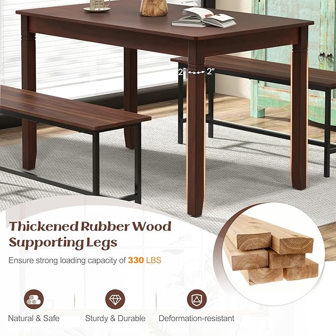 Giantex 48” x 29” Dining Table with Wood Legs, Rectangular Dinner Table for Small Space, Apartment, Living Room, Dinette, Load 330 Lbs, Dining Room, Kitchen (Cherry)