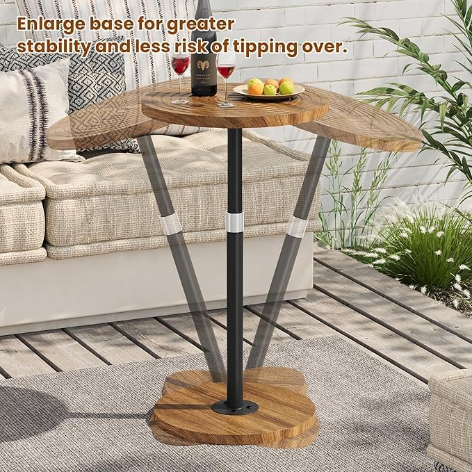 Round Side Table, Adjustable-Height Small Drink Table, Pedestal Martini Stand, Weighted Base Cocktail Table Accent Nightstand for Living Room, Bedroom, Bathroom, Office, Walnut