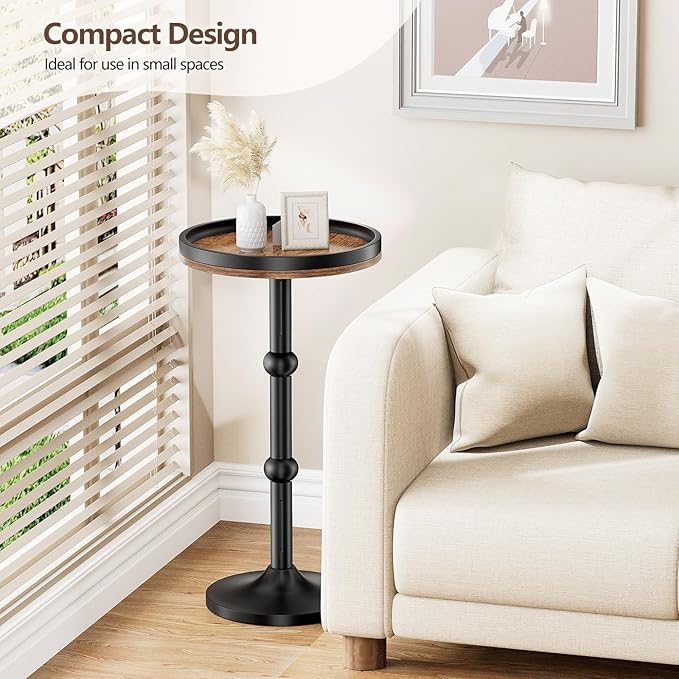 Small Round Side Table, Coffee Drink Table for Small Spaces, Modern Night Stand with Metal Leg, Weighted Iron Base Pedestal Round End Tables for Living Room, Bedroom, Narrow Corners,Sofa Couch