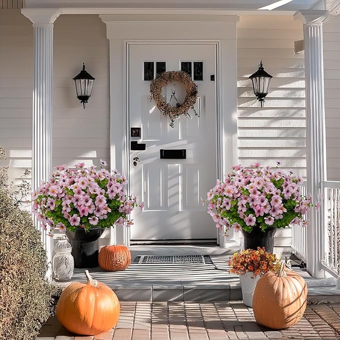 12 Bundles Artificial Flowers for Outdoor Indoor Fake Flowers uv Resistant Artificial Outdoor Flowers Fake Plants for Porch Garden Home Patio Decor(Pink)