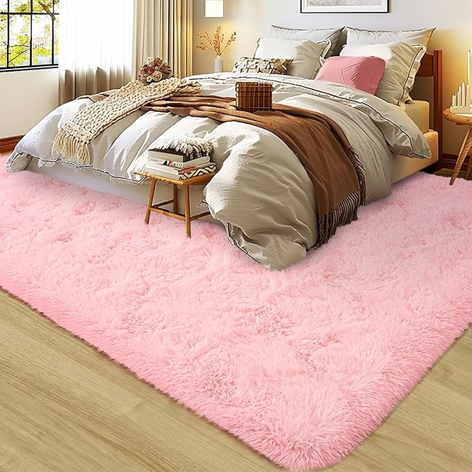 8x10 Large Area Rugs for Living Room, Ultra Fluffy Shag Rug for Bedroom, Modern Plush Soft Carpet for Girls Boys Kids Room Dorm Fuzzy Non Slip Rug for Home Decor Aesthetic, Pink