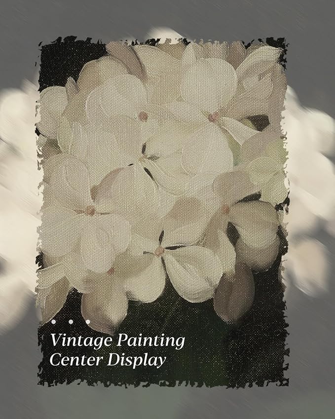 HUARCEY Gold Framed Vintage Wall Art for Living Room, Flowers Painting Canvas Print Shelf Decor for Kitchen, Aesthetic Bedroom Wall Art, Christmas Gifts for Friends or Family (White Hydrangea 24"x36")