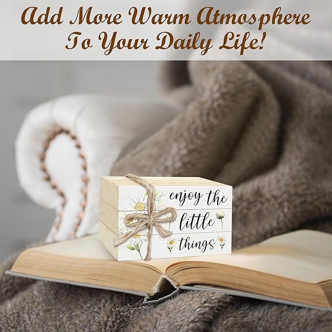 3 Pcs Decorative Books for Home Decor, Mini Faux Books Decoration, Daisy Wooden Books Tiered Tray Decor, Stacked Books for Decorating Living Room Coffee Tables Bookshelf Fireplace（08）