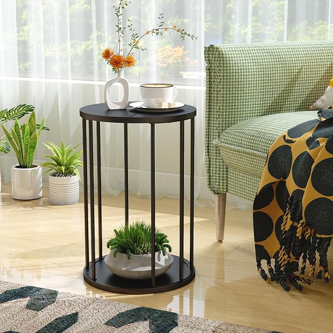 Plant Stand Indoor,small plant stool,Flower Pot Corner stand holder,Mid Century Heavy Duty Metal Tall Home Decor,Modern Round End Table,Small Rustic Display Stand for Living Room,Bedroom(Black,18In)