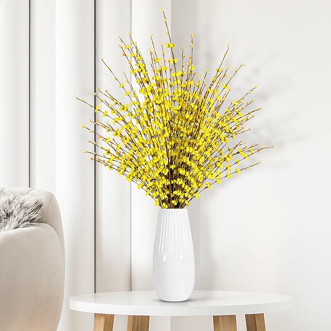 Sggvecsy 10 Pcs 29.5’’ Long Artificial Jasmine Flowers Tall Fake Flower Bouquet Faux Jasmine Plants Dry Branches for Wedding Home Party Office Hotel Restaurant Kitchen Decoration（Yellow）