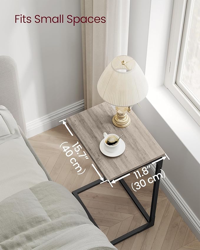 VASAGLE C-Shaped End Table Set, Side Table for Sofa, Couch with Metal Frame, Small TV Tray for Living Room, Bedroom, Greige and Black