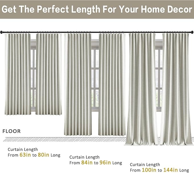 RAIN CITY 132 Inch Blackout Curtains Panels Set,Linen Textured Custom Curtains High Ceiling to Floor Rod Pocket Back Tab Farmhouse Dark Out Window Drapes for Living Room 11ft Length,Natural Cream