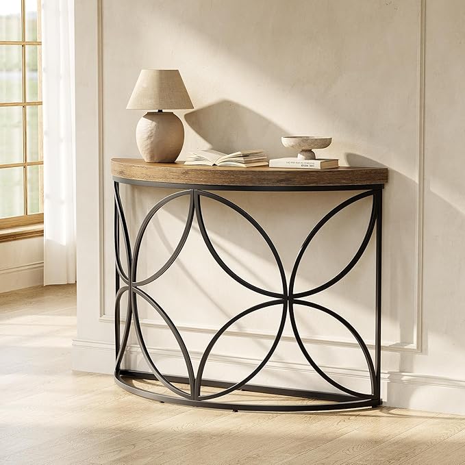 Little Tree 43.3-Inch Console Table with Floral Design, Small Sofa Table Behind Couch, Foyer Table for Living Room (Vintage Brown + Black)