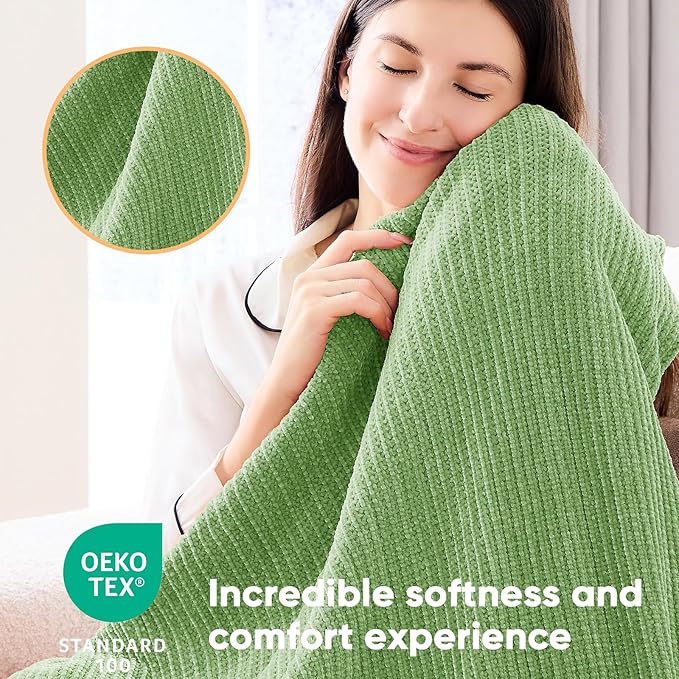 inhand Basil Throw Blanket for Couch Bed,Chunky Chenille Woven Soft Warm Christmas Blankets Gifts for Women with Tassels,Lightweight Cozy Boho Farmhouse Fall Winter Decor,60"x80",Medium Thick