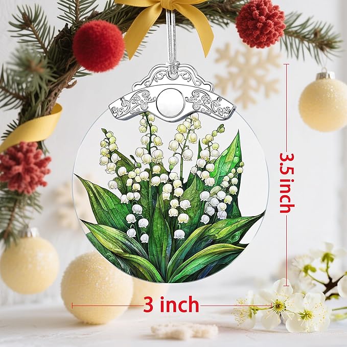 Stained Glass Lily of Valley Flower Christmas Ornament: Christmas Tree Ornaments & Decor, Holiday Decor – Holiday Presents, Gift Ideas & Gifts for Friends, Coworker, and Family
