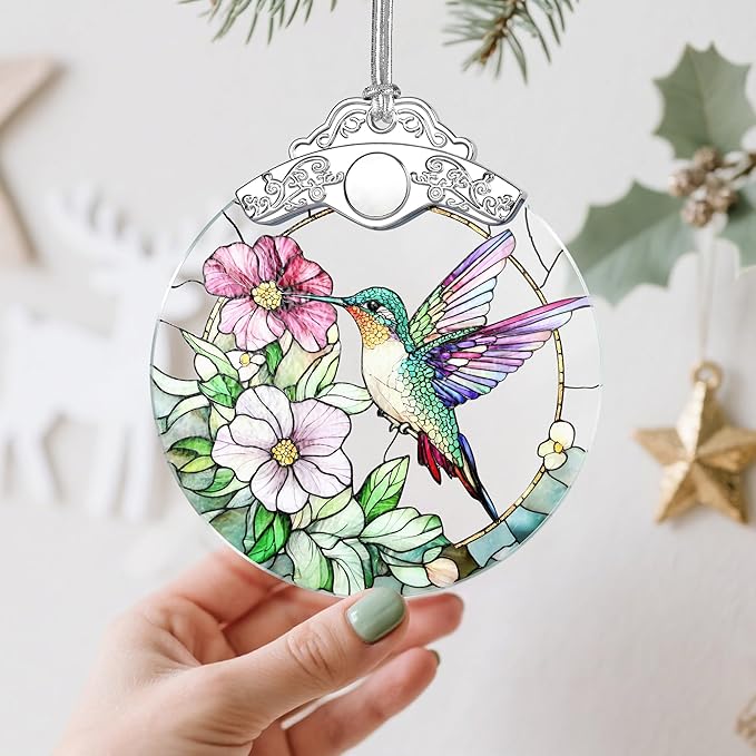Stained Glass Hummingbird Christmas Ornament: Christmas Tree Ornaments & Decor, Holiday Decor – Holiday Presents, Gift Exchange Ideas & Elegant Keepsake for Family, Coworkers & Friends