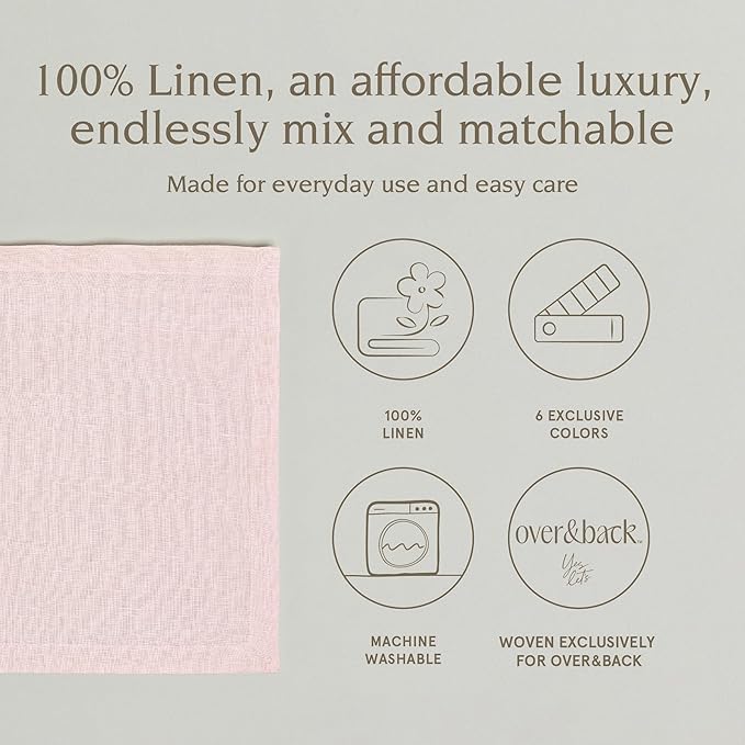 Over&Back Set of 4 Washed 100%-Linen Woven Placemats - Colorful Dining Table Mat - Machine Washable - Kitchen and Home Decor - Pink