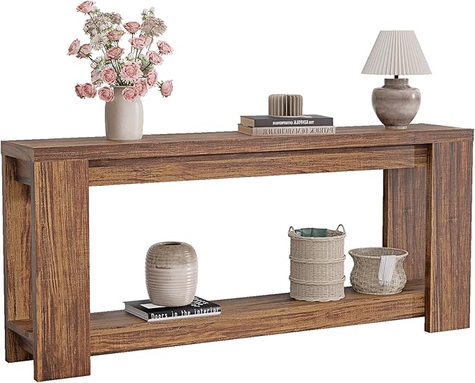 Farmhouse Console Table with Storage Shelf, 70.9” Extra Long Sofa Table Behind Couch, Rustic Entryway Table for Hallway, Living Room, or Foyer, Wooden Texture MDF Board, Rustic Brown