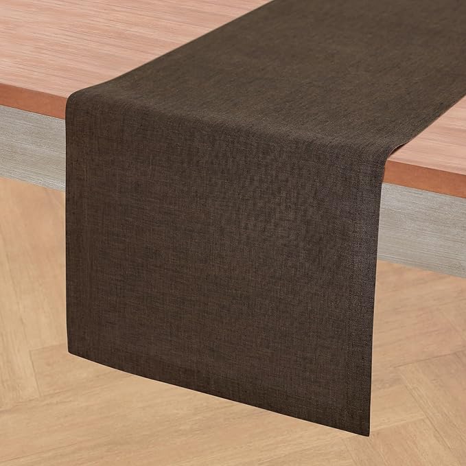 Solino Home Linen Chambray Brown Table Runner 108 Inches Long - Athena, 100% Pure Linen Dining Table Runner 14 x 108 Inch for Fall, Autumn, Thanksgiving - Handcrafted and Machine Washable