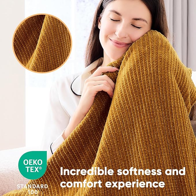 inhand Brown Throw Blanket for Couch Bed,Fall Home Decorative Soft Chunky Chenille Woven Blankets with Tassels,Lightweight Cozy Boho Farmhouse Warm Winter Gifts for Women,50"x60",Medium Thick