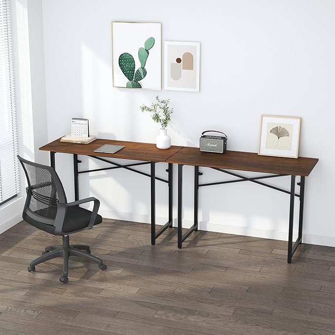 47 inch Folding Desk No Assembly Required, Writing Gaming Computer Camping Table, Home Office Desk, Mahogany