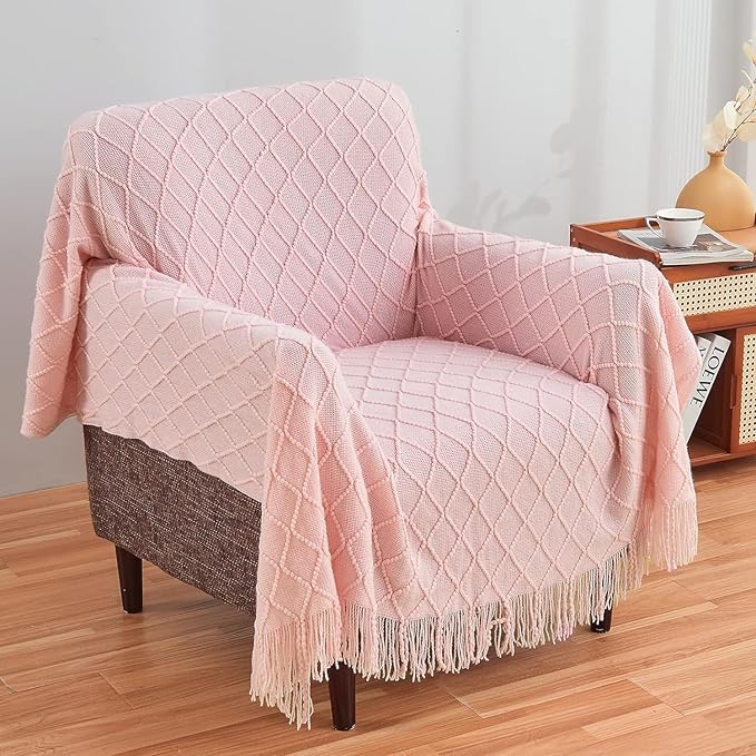inhand Knitted Gift Throw Blankets for Couch and Bed,Valentines Day Decor Blanket for Her Him Girlfriend Wife, Pink Romatic Lightweight Decorative with Tassel, Farmhouse Warm Woven for Women, 50"x60"
