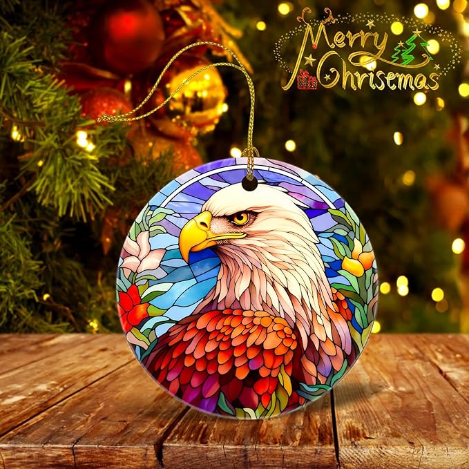 Christmas Tree Decorations Eagle Ornament, Smooth Ceramic Christmas Tree Ornaments, Xmas Decorative Hanging Ornaments, Christmas Decor Indoor Home Party Gifts Souvenir Eagle
